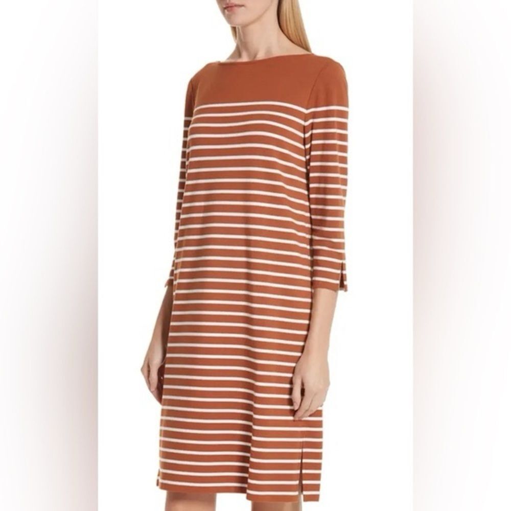 Lafayette 148 New York Daytona Stripe Shift Dress Size M Knit Casual 3/4 Sleeve